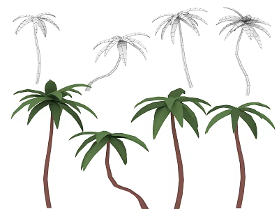 Cartoon Scene Featuring Stylized Palm Trees With Colorful Leaves Brown Trunks And Various Shapes 3d model