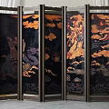 Traditional Chinese Decorative Screen With Dragon Cloud Patterns In Black And Gold 3d model