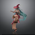 3D Character Figure With Pink Witch Hat Blue Long Hair Yellow Pumpkin And Pink Base
