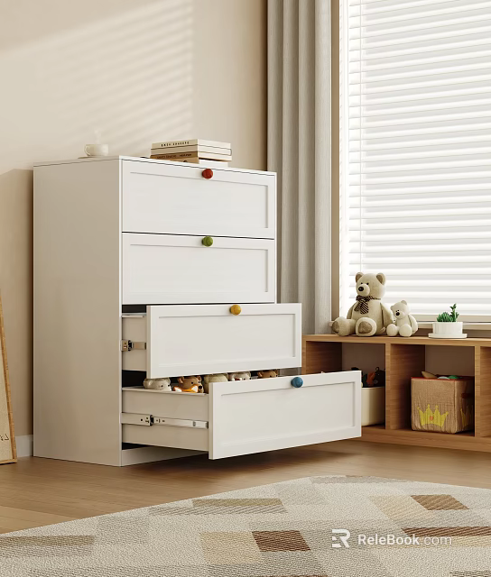 White Chest of Drawers with Open Drawers and Storage for Kids Room Interior 3d model 