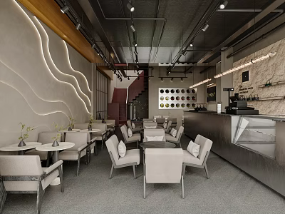 Elegant Modern Cafe Interior With Comfortable Seating Marble Accents And Soft Lighting 3d model