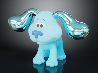 Cartoon Blue Dog Character Toy With Shiny Silver Ears And Playful Design 3d model