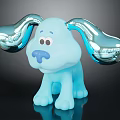 Cartoon Blue Dog Character Toy With Shiny Silver Ears And Playful Design