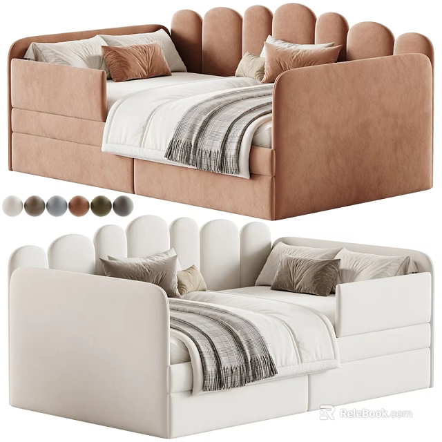 Modern Soft Upholstered Kids Bed With Safety Guardrail Multiple Color Options For Cozy Children Bedroom 3d model 