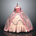 Vintage Pink And White Court Gown With Lace Trim Fluffy Skirt And Exquisite Details