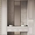 Elegant Modern White Bathroom Vanity With Double Sinks And Mirror Cabinets 3d model