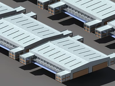 Modern Industrial Warehouse Buildings With Metal Roofs And Large Windows 3d model