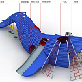 Whale Shaped Playground Equipment Featuring Slide Climbing Net Rotating Net Rope Rings Swings Safety Ladder