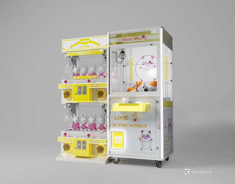 Claw Crane Amusement Equipment With Yellow White Design LOVE Strawberry Theme And Cartoon Characters 3d model 