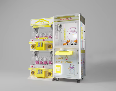 Claw Crane Amusement Equipment With Yellow White Design LOVE Strawberry Theme And Cartoon Characters 3d model