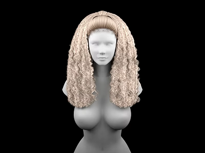 Game Movie Character With Long Blonde Curly Hair And Elegant Hairstyle Design 3d model