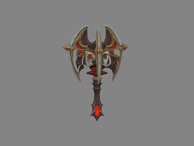 Mythical Double Edged Battle Weapon With Ornate Design And Red Glowing Accents 3d model