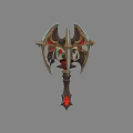 Mythical Double Edged Battle Weapon With Ornate Design And Red Glowing Accents