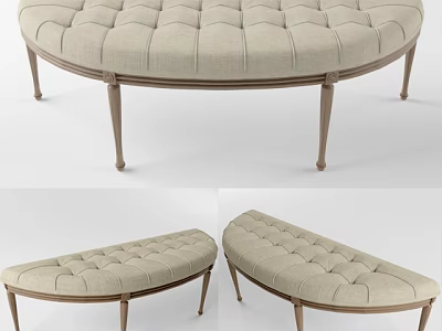 Beige Tufted Upholstered Sofa Bench With Wooden Legs And Arched Design For Living Room 3d model