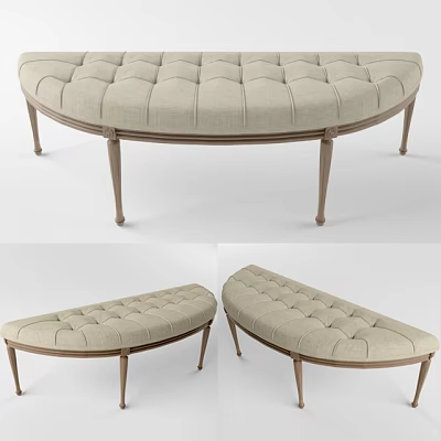 Beige Tufted Upholstered Sofa Bench With Wooden Legs And Arched Design For Living Room 3d model