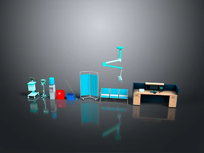Modern Medical Scene With Equipment Screen Bed And Desk Chair 3d model
