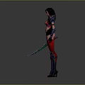 Game Movie Warrior Character With Black Long Hair Red And Black Armor Holding Sword