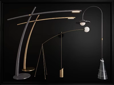 Modern Floor Lamps With Curved Metal Structures And Diverse Base Designs For Home Decor 3d model