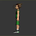 Cartoon 3D Male Character With Brown Hair Wearing Green Tank Top And Black Striped Shorts