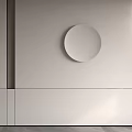 Modern Minimalist Sofa Background Wall Design With Circular Decor And Wooden Panels