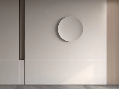 Modern Minimalist Sofa Background Wall Design With Circular Decor And Wooden Panels 3d model