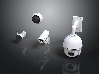 Different Types of Security Cameras Electronic Surveillance Devices With Various Designs 3d model