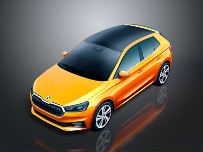 Orange Hatchback Car With Black Roof Silver Alloy Wheels And Modern Front Grille 3d model