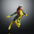 White Haired Female Superhero Character Flying In Yellow Green Costume With Brown Leather Jacket