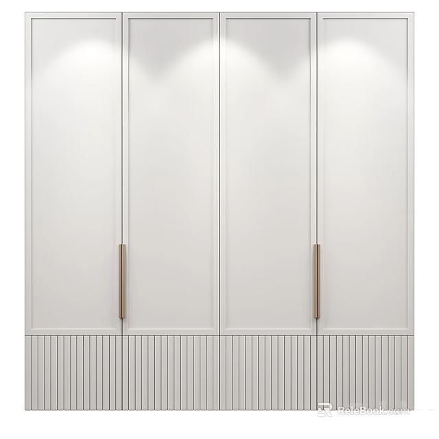 Modern White Wardrobe Interior Design With Wooden Handles And Striped Base 3d model 
