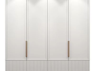 Modern White Wardrobe Interior Design With Wooden Handles And Striped Base 3d model
