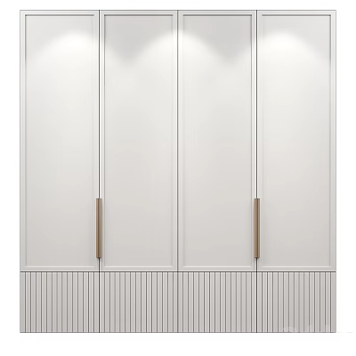 Modern White Wardrobe Interior Design With Wooden Handles And Striped Base 3d model