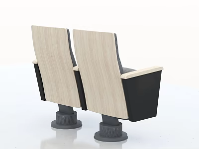 Two Modern Theater Seats With Wooden Backrest And Black Armrests 3d model