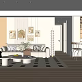 Modern Living And Dining Room Interior With Light Colored Sofa Coffee Table And Artwork