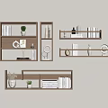Wooden Wall Shelves in Modern Home Interior with Books Potted Plants Photo Frames and Decor Items