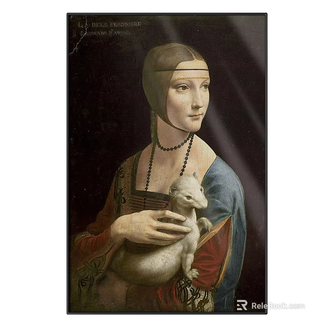 Classical Portrait of a Lady with Headdress and Silver Ermine in Traditional Dress 3d model 