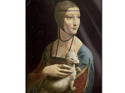Classical Portrait of a Lady with Headdress and Silver Ermine in Traditional Dress 3d model