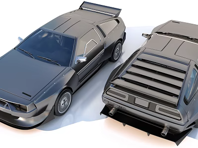 Two Vintage Black Sports Cars With Streamlined Body Tail Wing And Rear Grille Design 3d model
