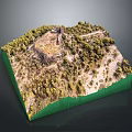 Natural Garden Landscape With Lush Green Vegetation And Hilltop Path Structure