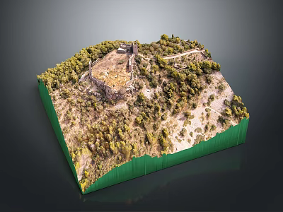 Natural Garden Landscape With Lush Green Vegetation And Hilltop Path Structure 3d model