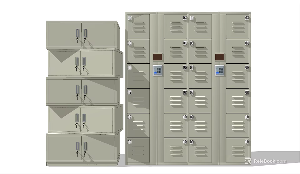 Gray Metal Multi Tiered Lockers With Double Doors And Electronic Locks 3d model