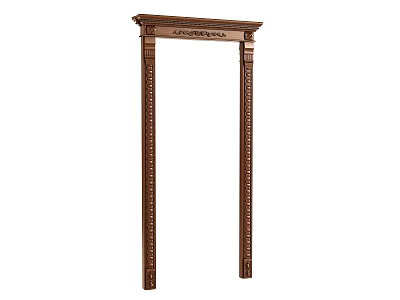 Ornate Brown Door Frame With Carved Columns And Gardenia Lettering 3d model