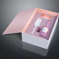 Open Pink Gift Box With Wine Glass Bottle And Small Items 3d model