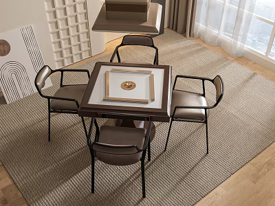 Modern Luxury Entertainment Table In Living Room With Square Shape Leather Seats And Metal Frame 3d model