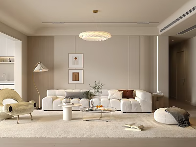Modern Living Room Interior Design With White Sofa Coffee Table And Chandelier 3d model