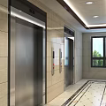 Elevator Hallway Interior With Tiled Walls Patterned Floor Ceiling Lighting And Window View 3d model