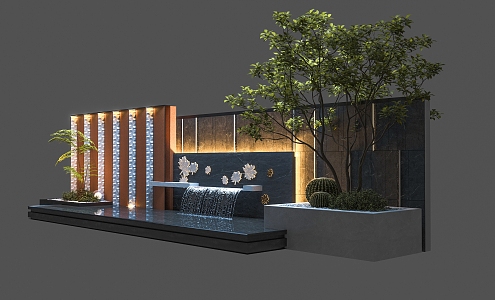 Modern stacked landscape wall entrance landscape wall straight landscape wall 3d model