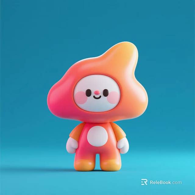 Cute Orange Pink Gradient Mushroom Head Doll with Smiling Face White Belly on Blue Background 3d model 