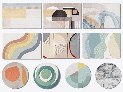 Square Rugs With Various Geometric Patterns And Colorful Abstract Designs 3d model