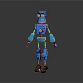 Blue Mechanical Robot Character With Round Eyes And Articulated Metal Limbs