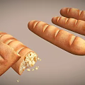 Artisanal Golden Baguettes With Sliced Piece Revealing Soft Crumb And Scattered Crumbs